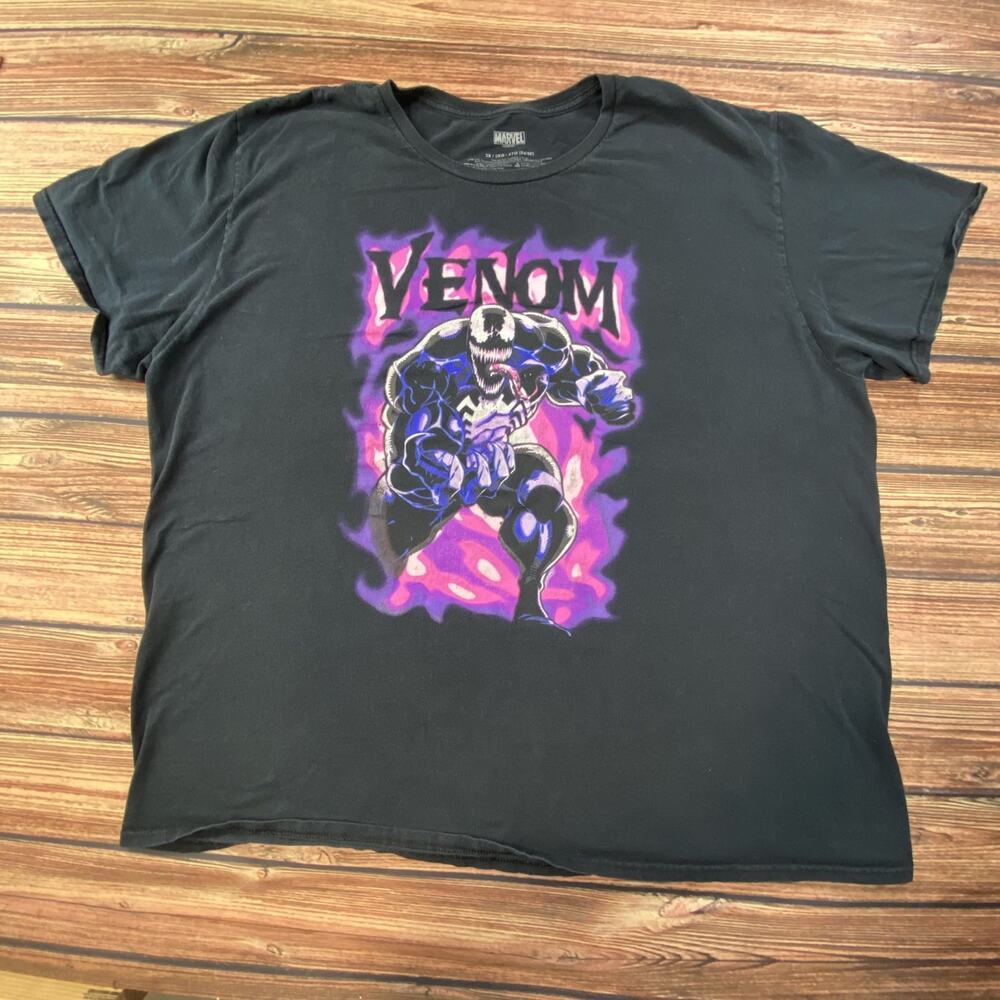 Marvel Venom Neon Purple Flame Comic Graphic T-Shirt Black 3XL Superhero Kidcore